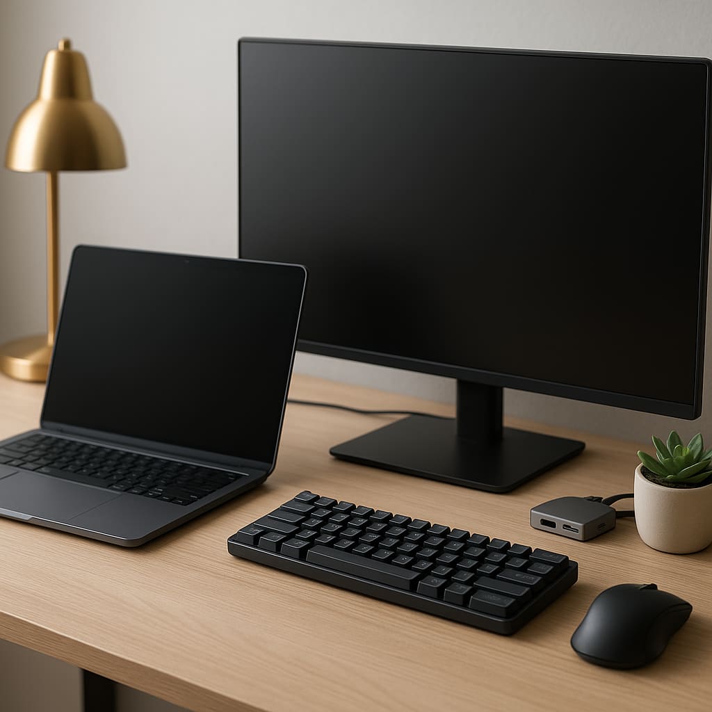 IT-ready Arbeitsplatz mit Laptop und Monitor