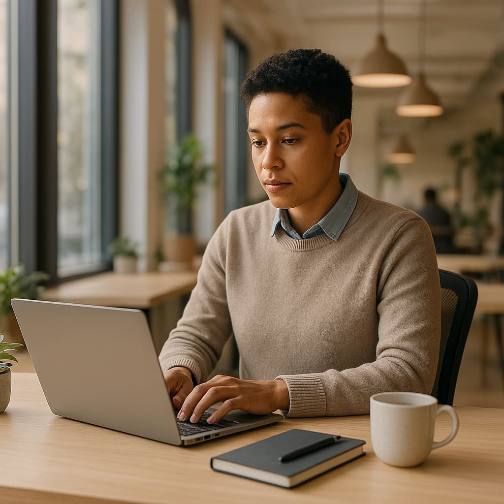 Person arbeitet am Hot Desk